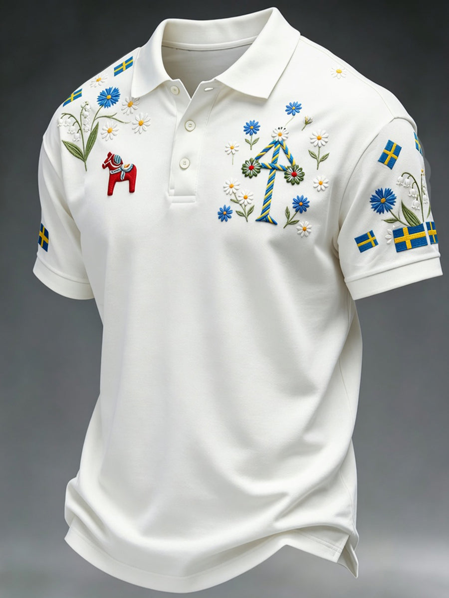 Retro Midsummer Party Art Print Polo Shirt - Relaxed and Comfortable