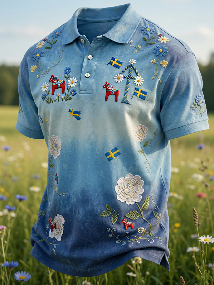 Retro Midsummer party art print polo shirt - Relaxed and comfortable