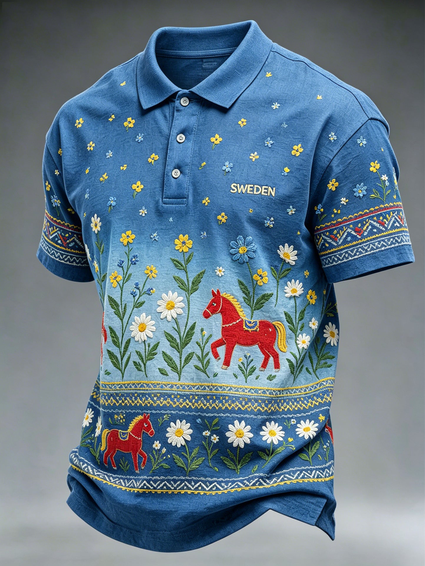 Mäns midsommar Festival Floral Gradient Färg Casual Polo tröja