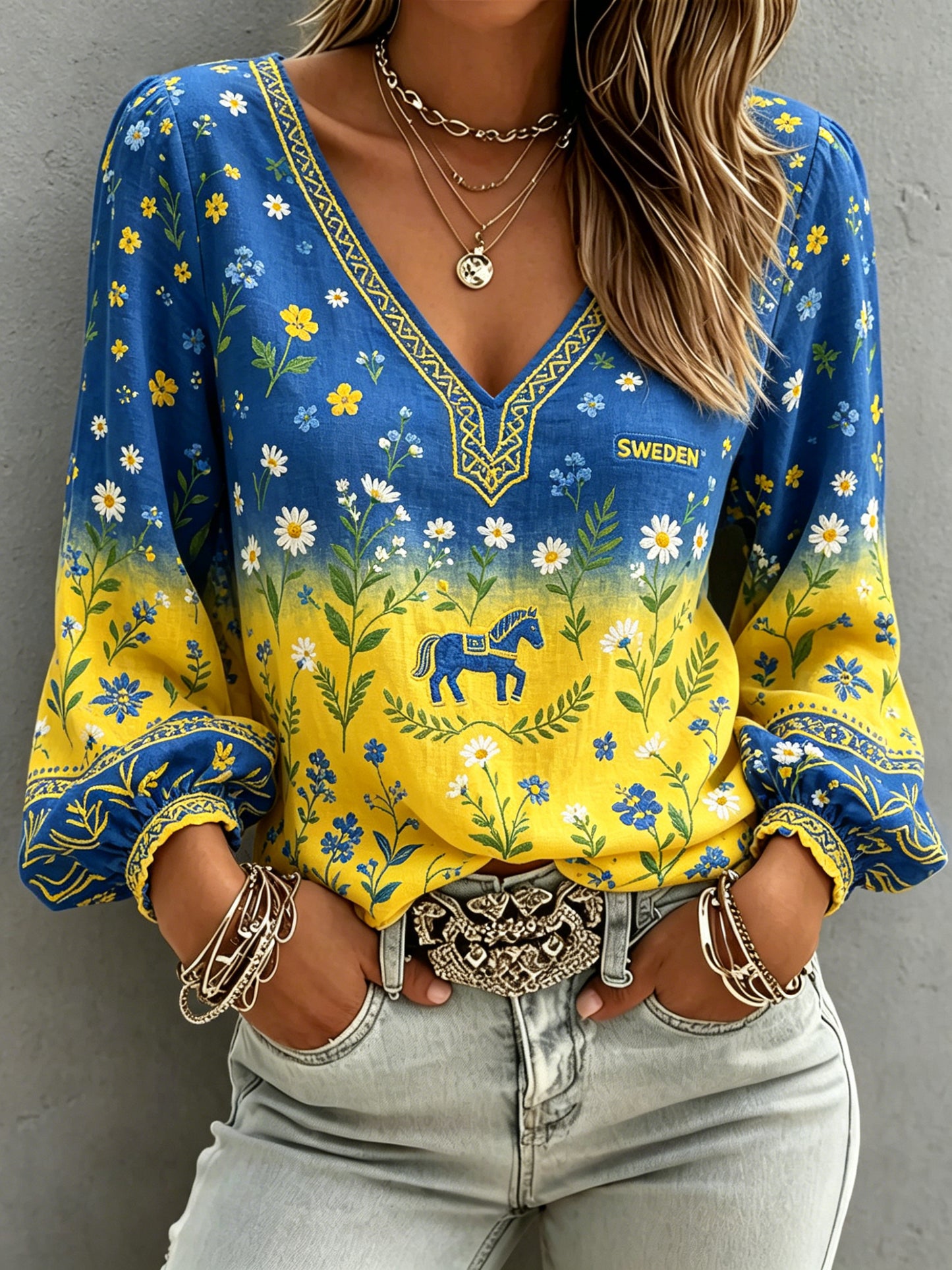 Women's Midsummer Floral Color Change Cotton Linen Casual Top