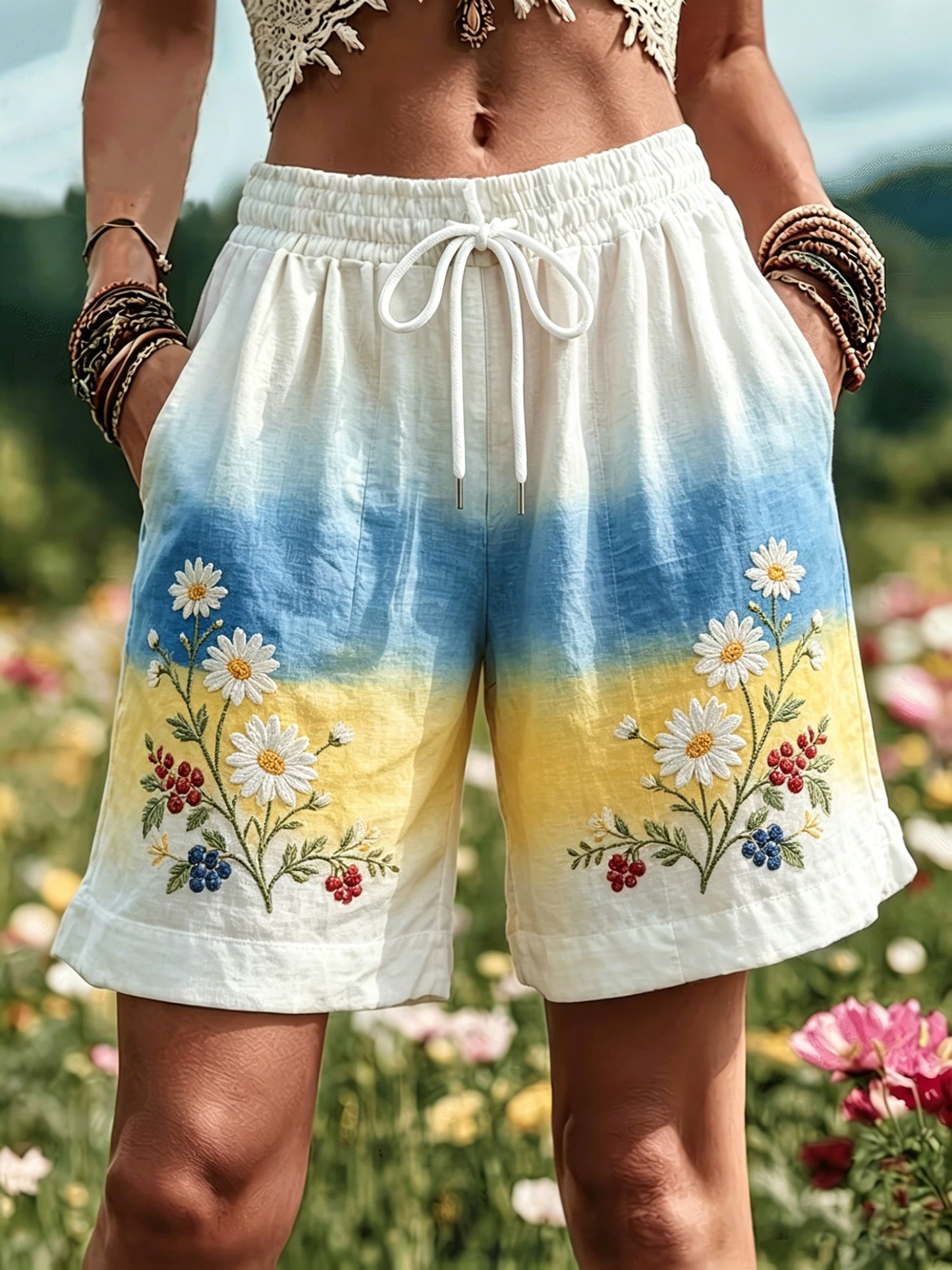 Ladies' Swedish Midsummer festival keepsake art print shorts