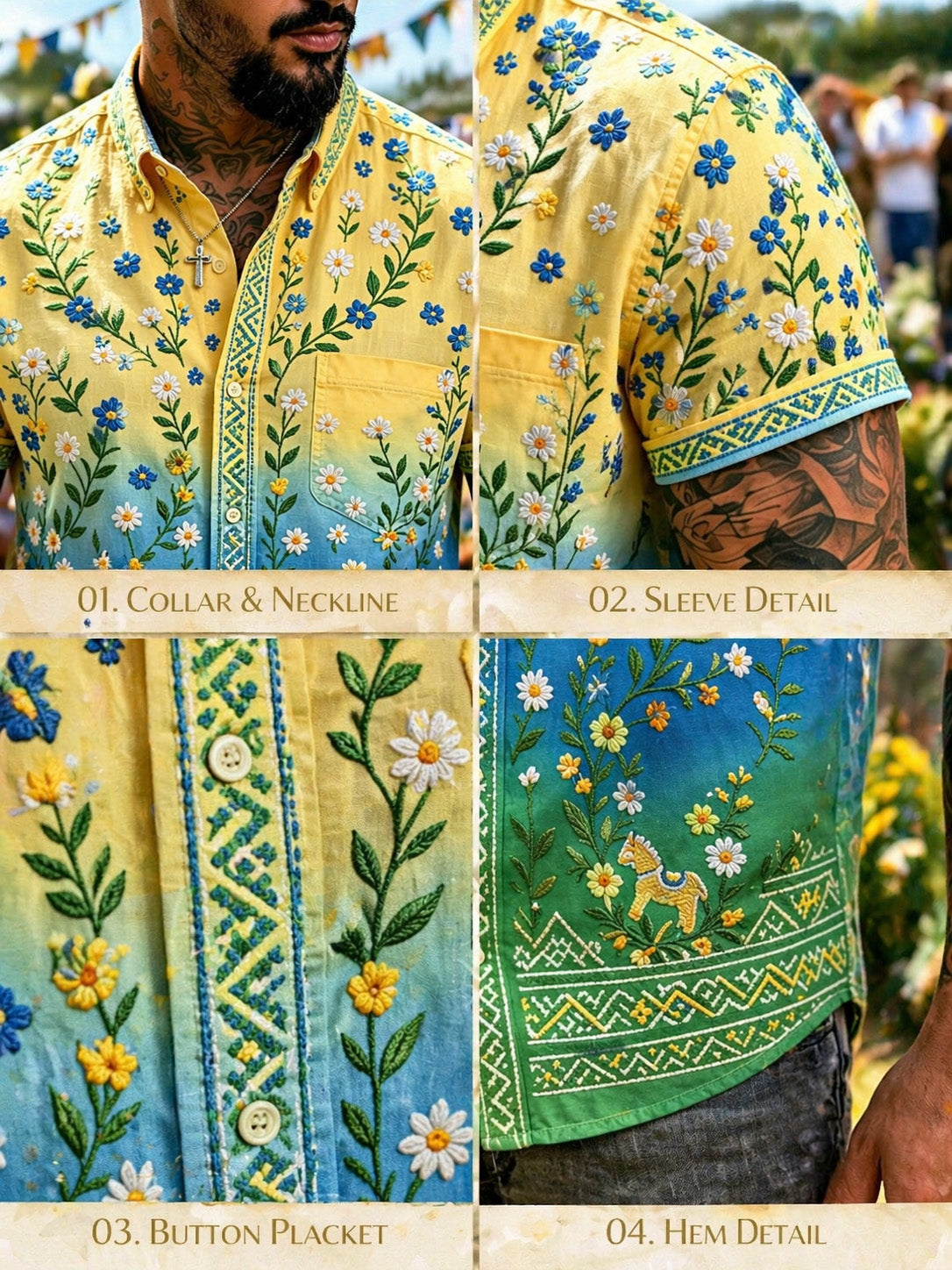 Men's short-sleeved shirt with art print commemorating the Midsummer celebration