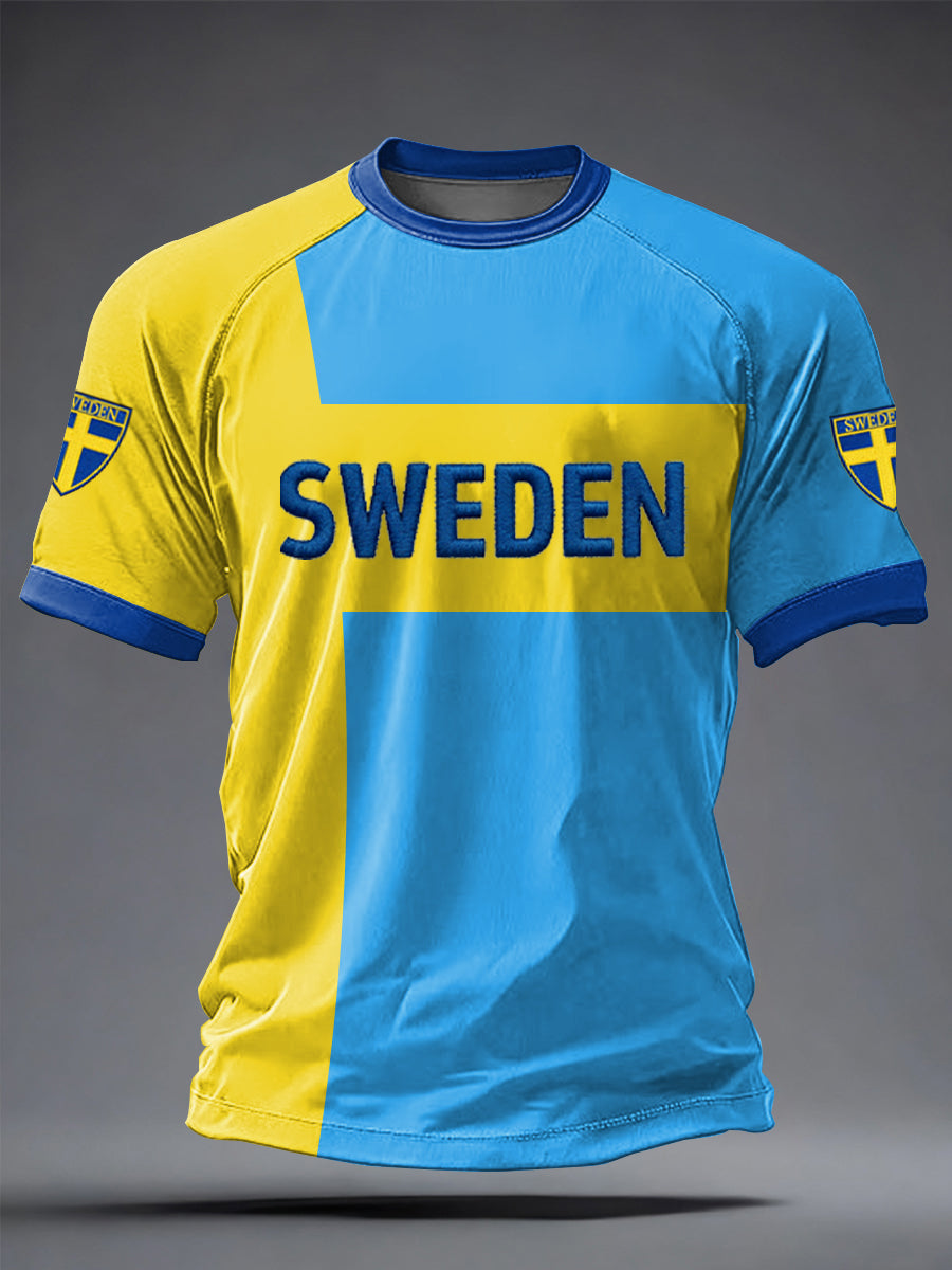 Herrtröja i svensk fotboll med tryckt motiv, ledig modell, korta ärmarna