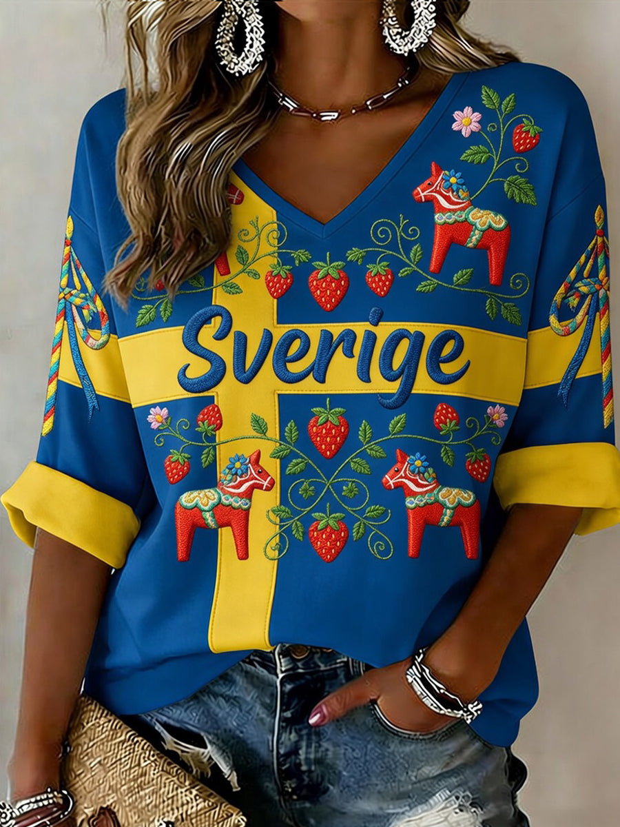 Retro midsommarfest konsttryck avslappnad topp