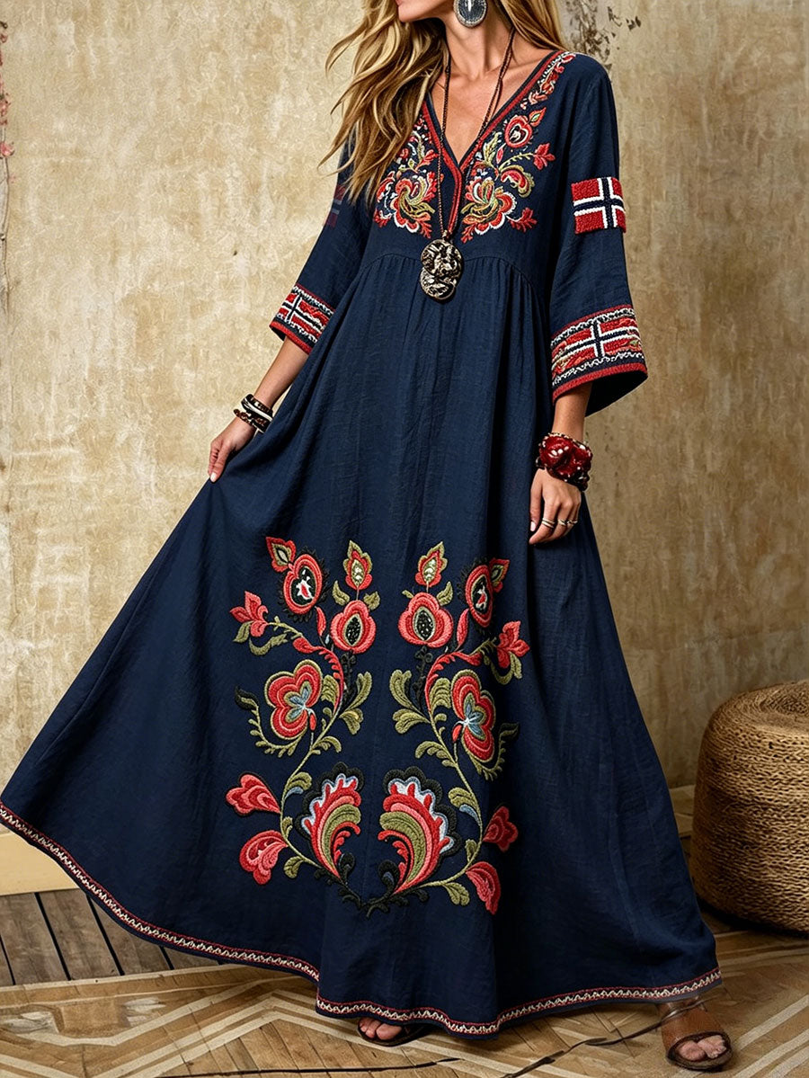 Women's Scandinavian Style Norway Art Print Linen Dresses