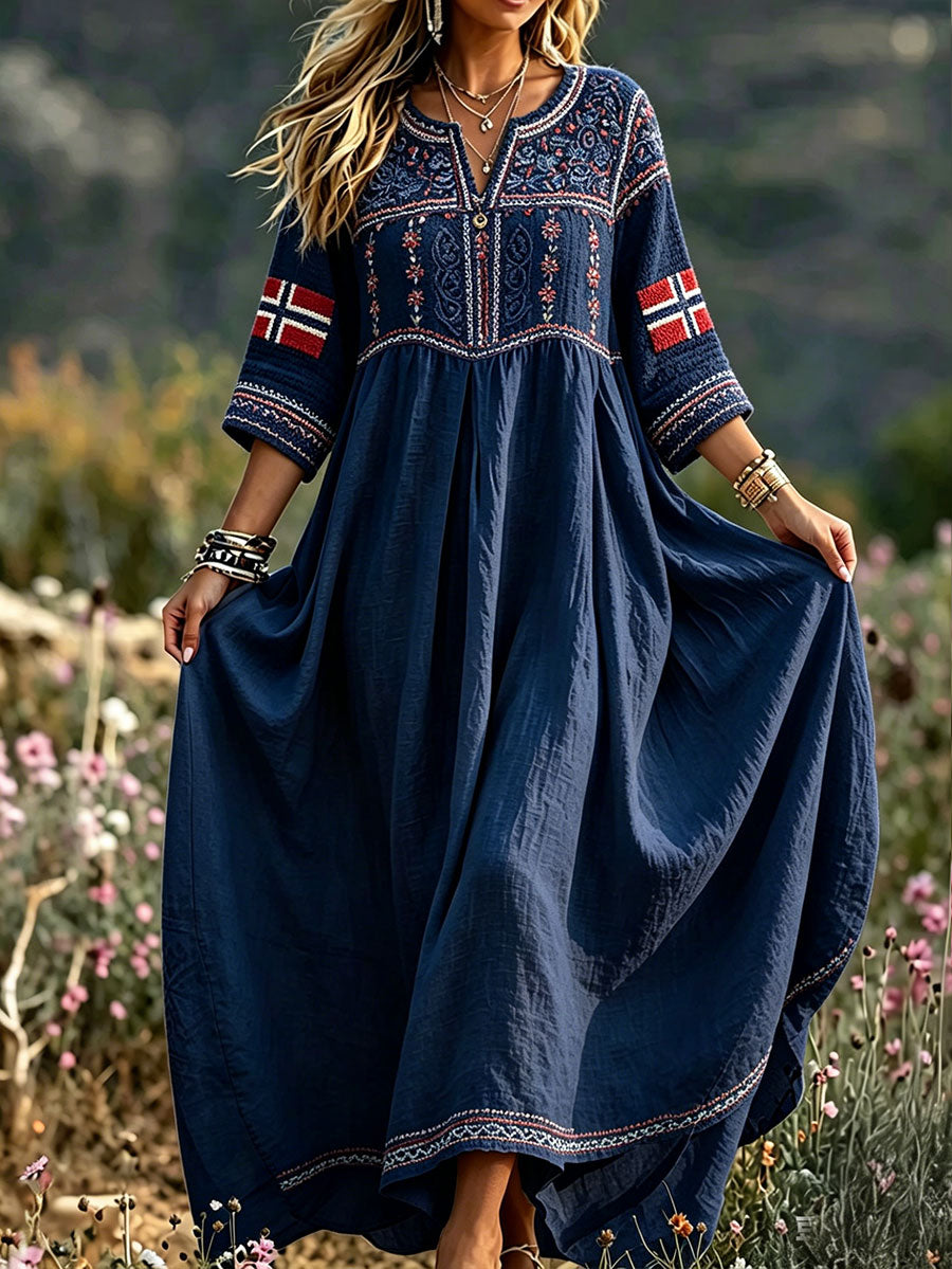 Women's Scandinavian Style Norway Art Print Linen Dresses