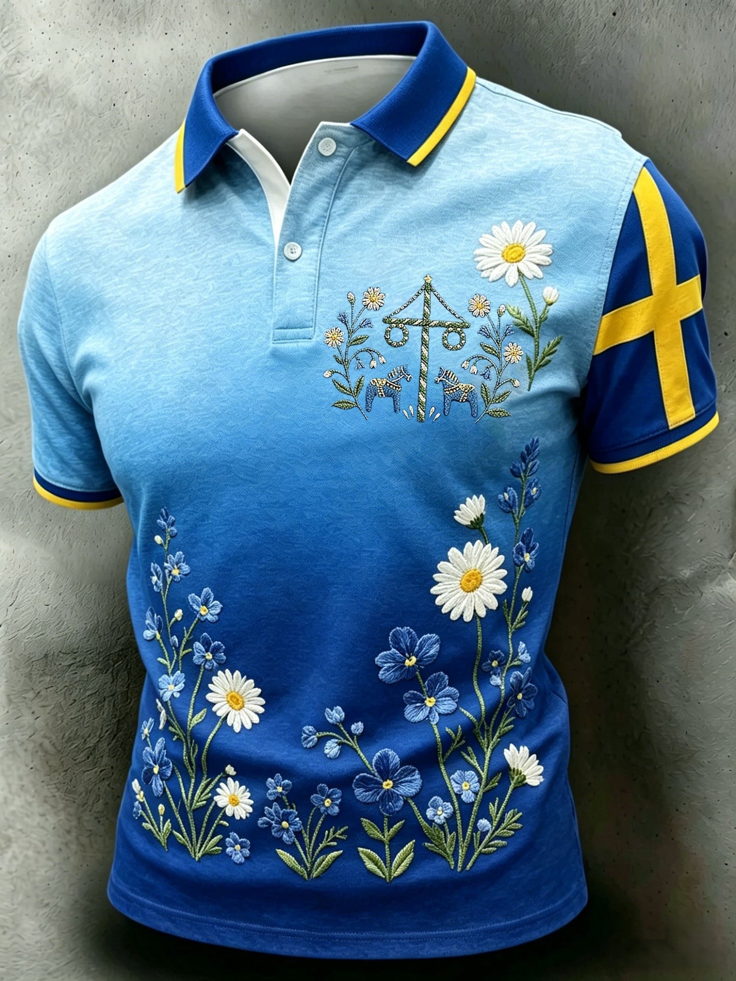 Men's Retro Swedish Midsummer Floral Short-Sleeved Polo Shirt