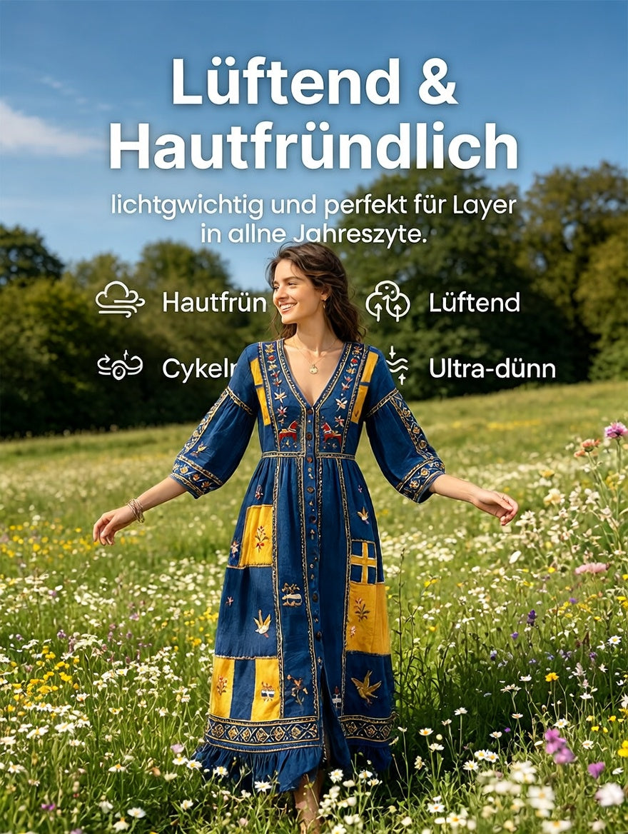 Damer Svensk Dalahäst Midsommar Patchworktryck Casual V-ringad klänning