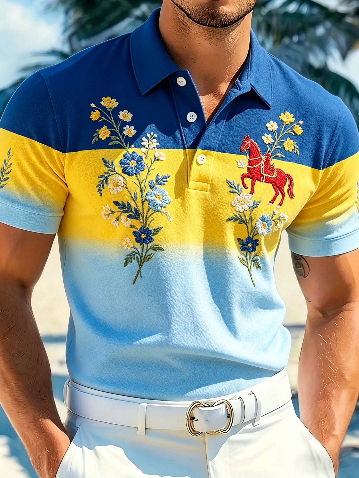 Men's art print with Swedish flag in color scheme, polo shirt