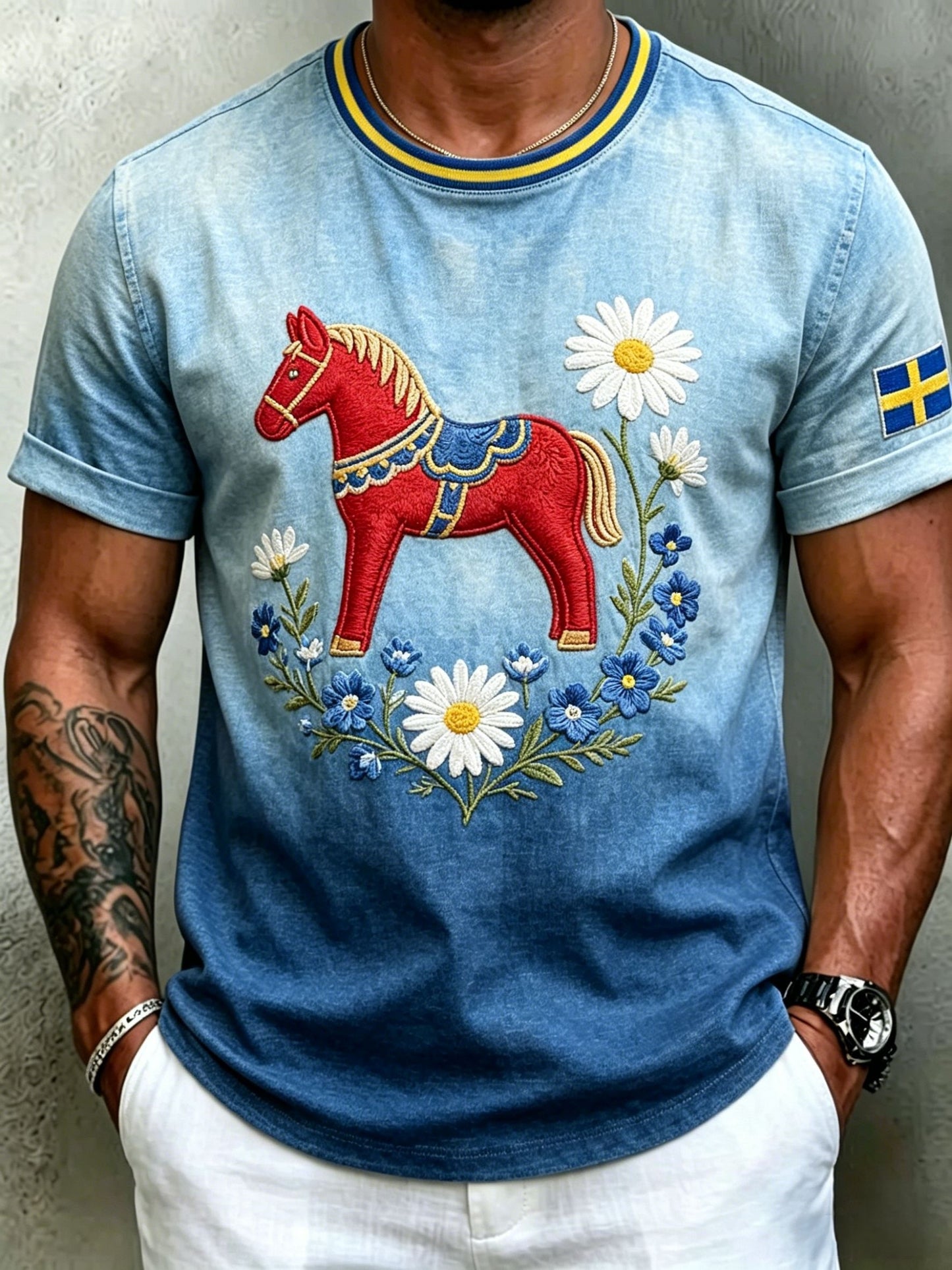Retro Men's Swedish Midsummer Art Print Short Sleeve T-Shirt