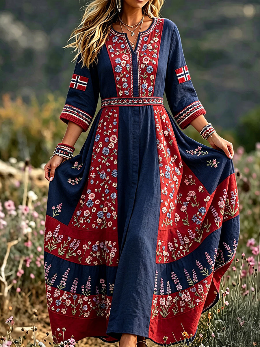 Women's Nordic Scandinavian Style Blooming Art Printed Dress
