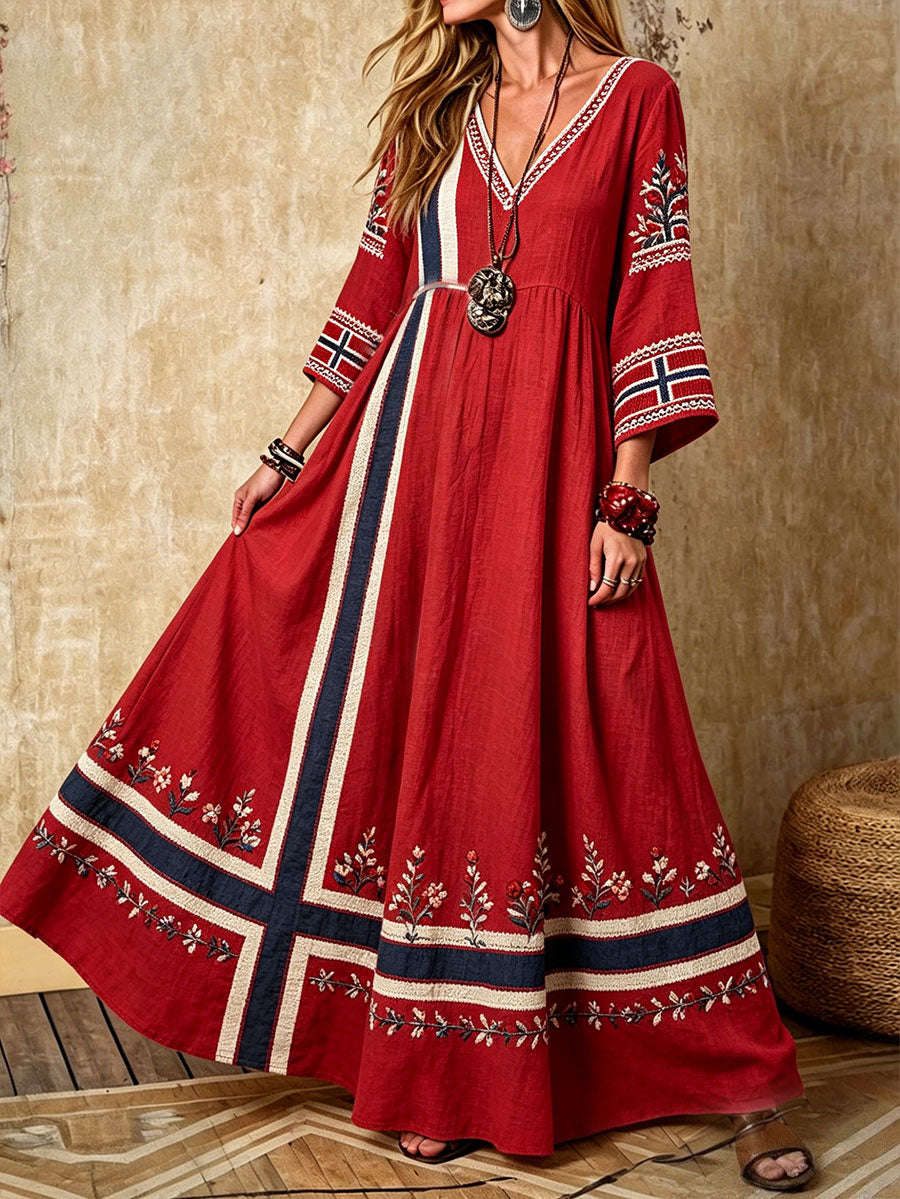 Women's dress in Nordic Scandinavian style with floral painting