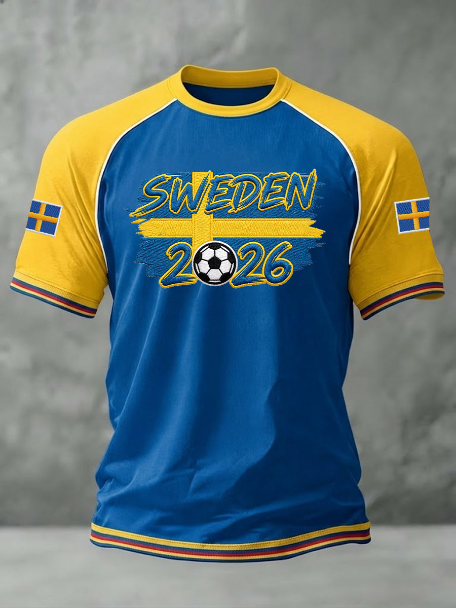 Men's T-shirt in Swedish football style with a printed design, casual fit, and short sleeves