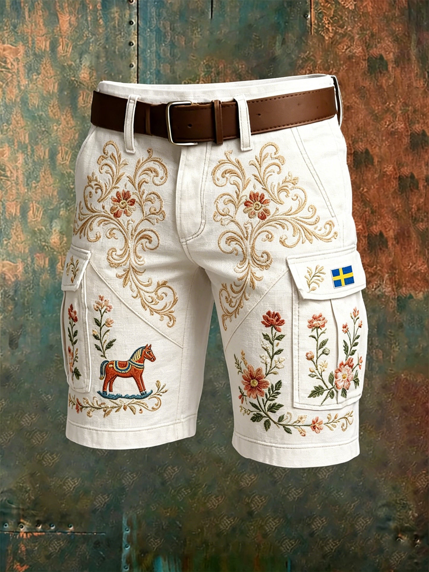 Herrshorts med konsttryck till minne av Sveriges nationaldag