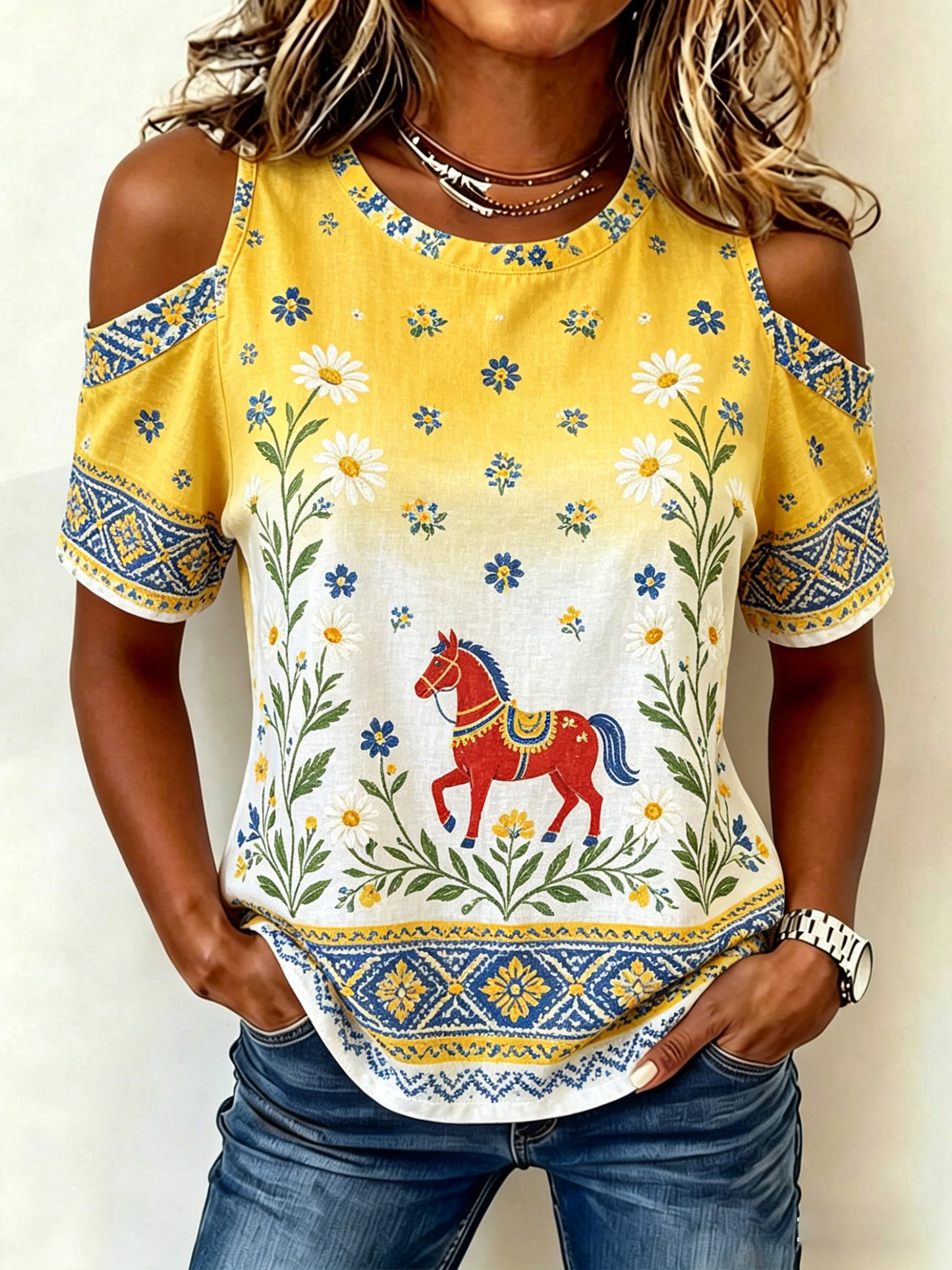 Ladies Midsummer Floral Print Strapless T-shirt