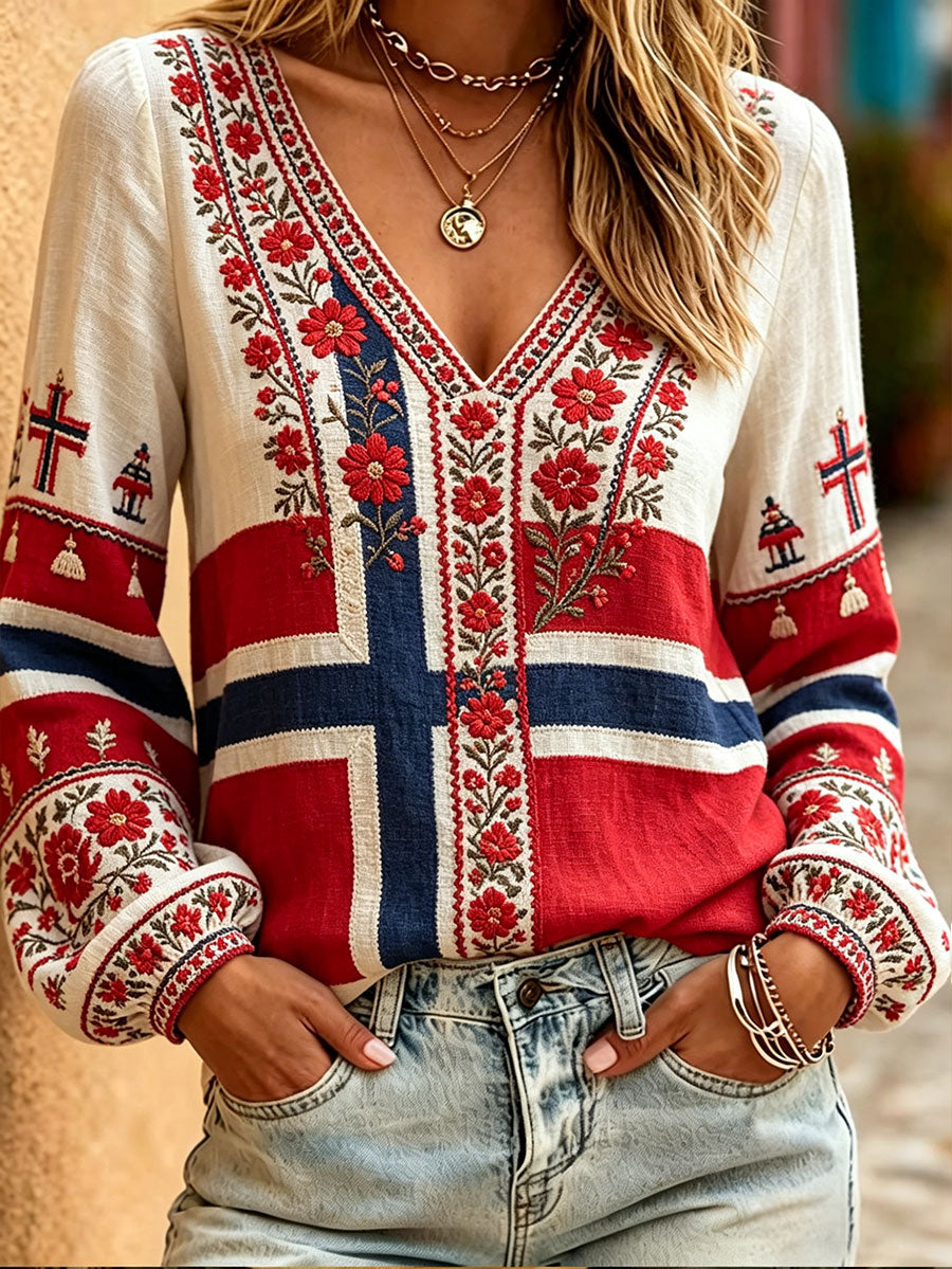 Ladies' blouses in Nordic Scandinavian style with floral print on linen