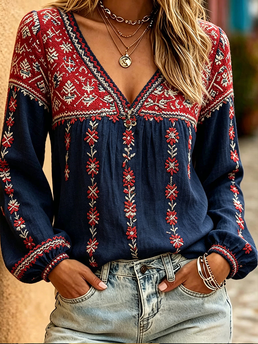 Ladies' blouses in Nordic Scandinavian style with floral print on linen