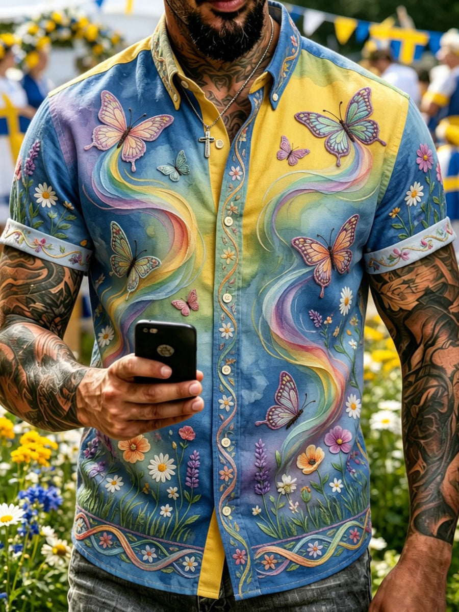Retro svensk midsommarkonsttryck avslappnad tröja