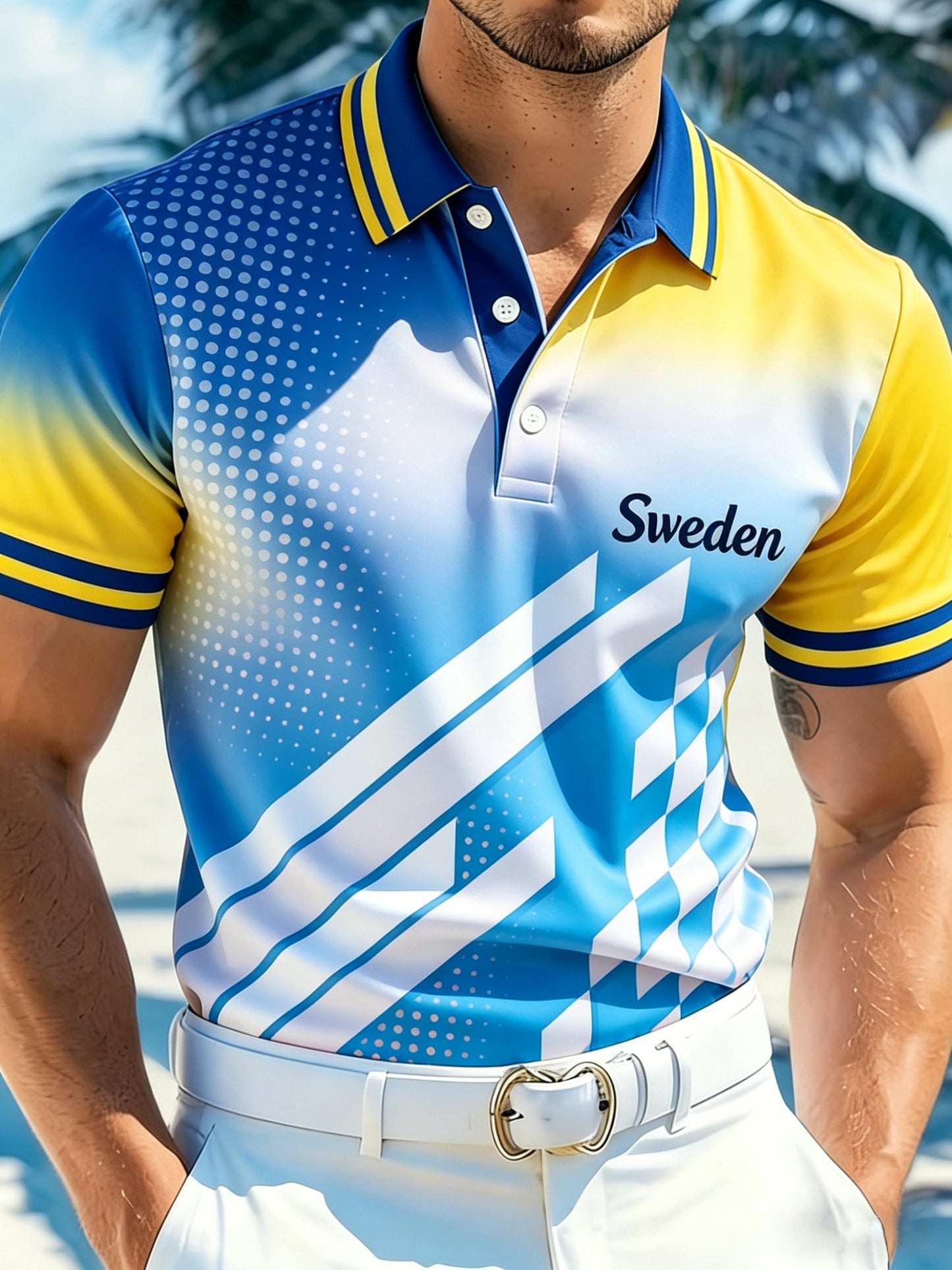 Men's Swedish Midsummer Festival Memory Art Print Short-Sleeve Polo