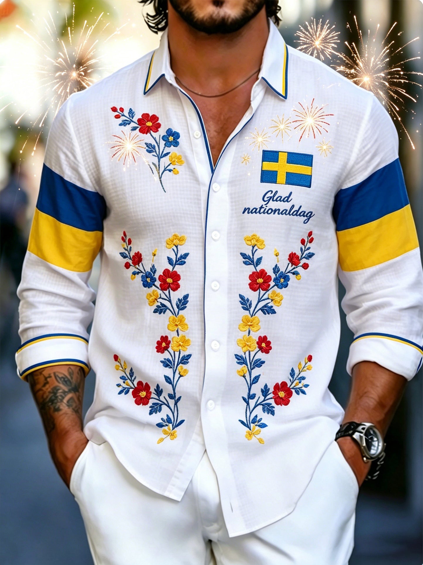 Herrens svenska nationaldag Midsommarfestival minneskonst Skriv ut Långärmskjort