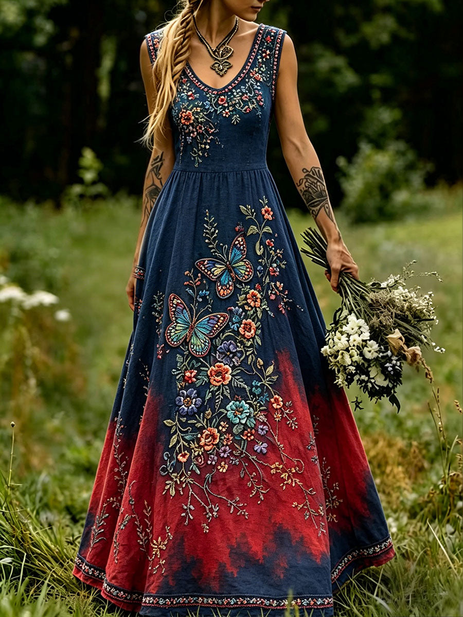 Women's dress in Scandinavian style with Nordic floral motif