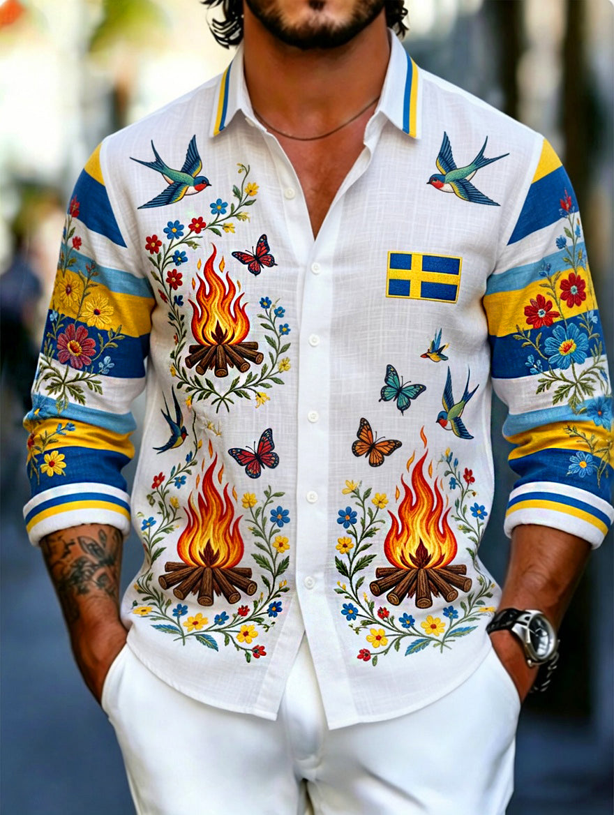 Herrkläder Svensk midsommarfest konsttryck långärmad tröja