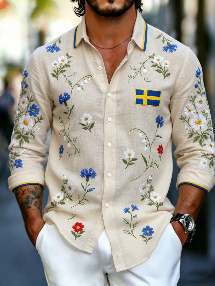 Men's Swedish Midsummer Party Art Print Long Sleeve T-Shirt