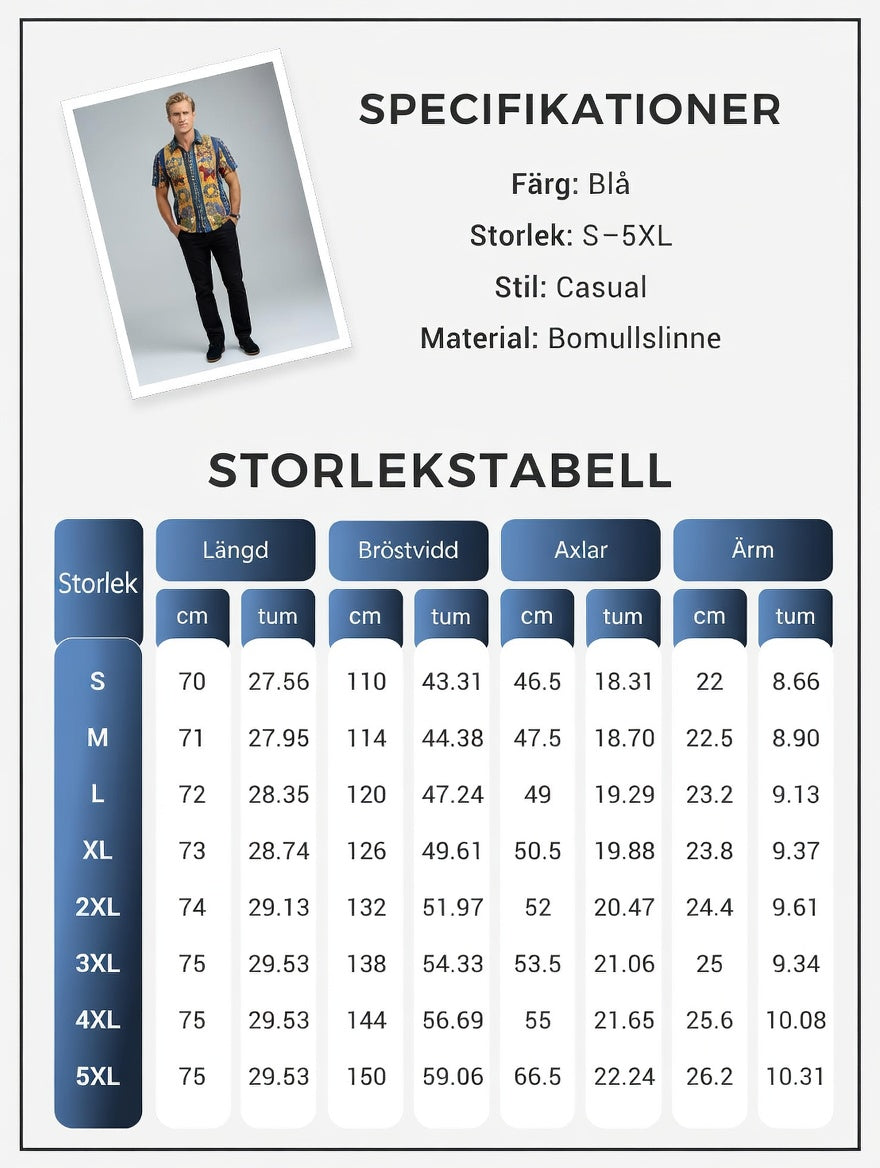 Men's retro Swedish Midsummer folk never-fading floral cotton-linen short-sleeved shirt