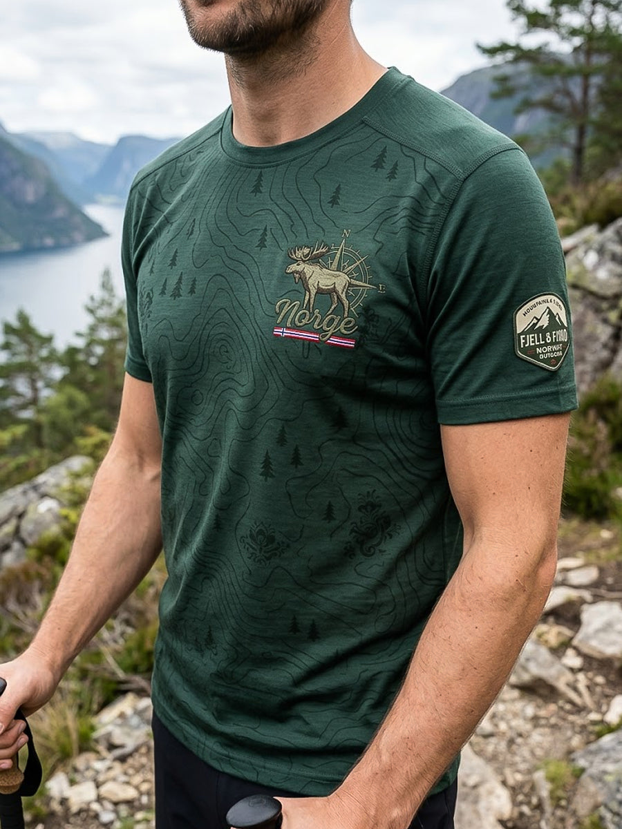 Men's Retro Norwegian Forest Landscape Outdoor Leisure Shirt