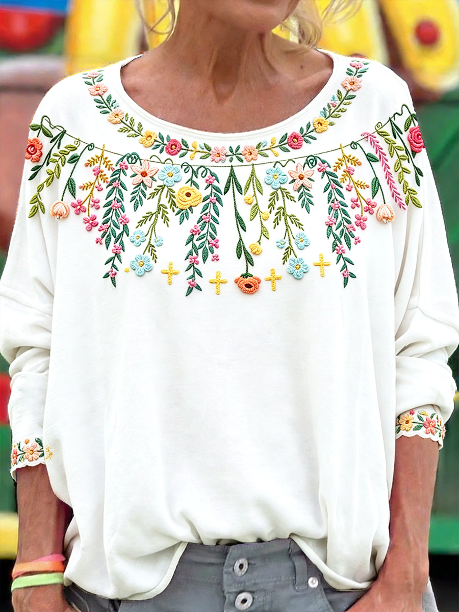Women's Swedish Midsummer floral casual long-sleeved t-shirt