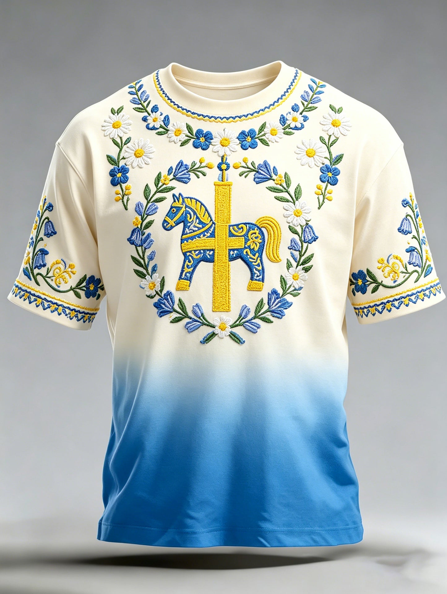 Men's short-sleeved top with an art print celebrating the Swedish Midsummer festival