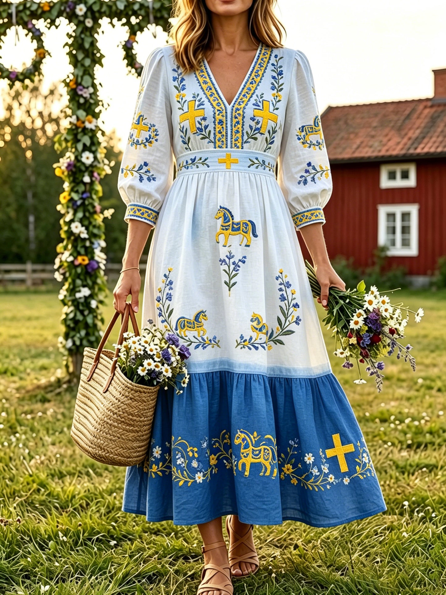 Ladies' Swedish Midsummer festival keepsake art print dress