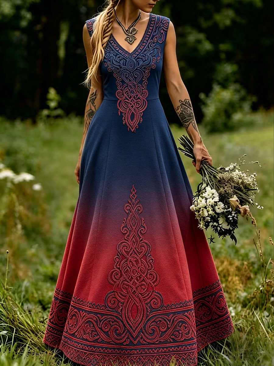 Women's dress in Scandinavian style with Nordic floral motif