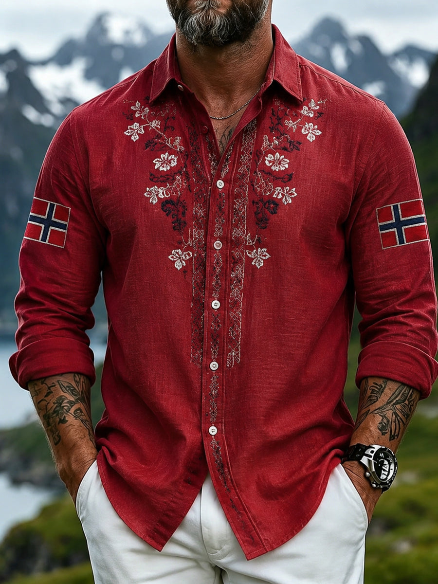 Mannens vintage norske blomstermønstrede fritidsskjorte