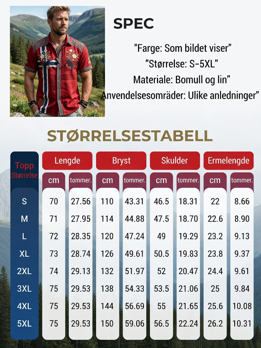 Mannens vintage bomull-lin-fritidsskjorte med norsk mønster
