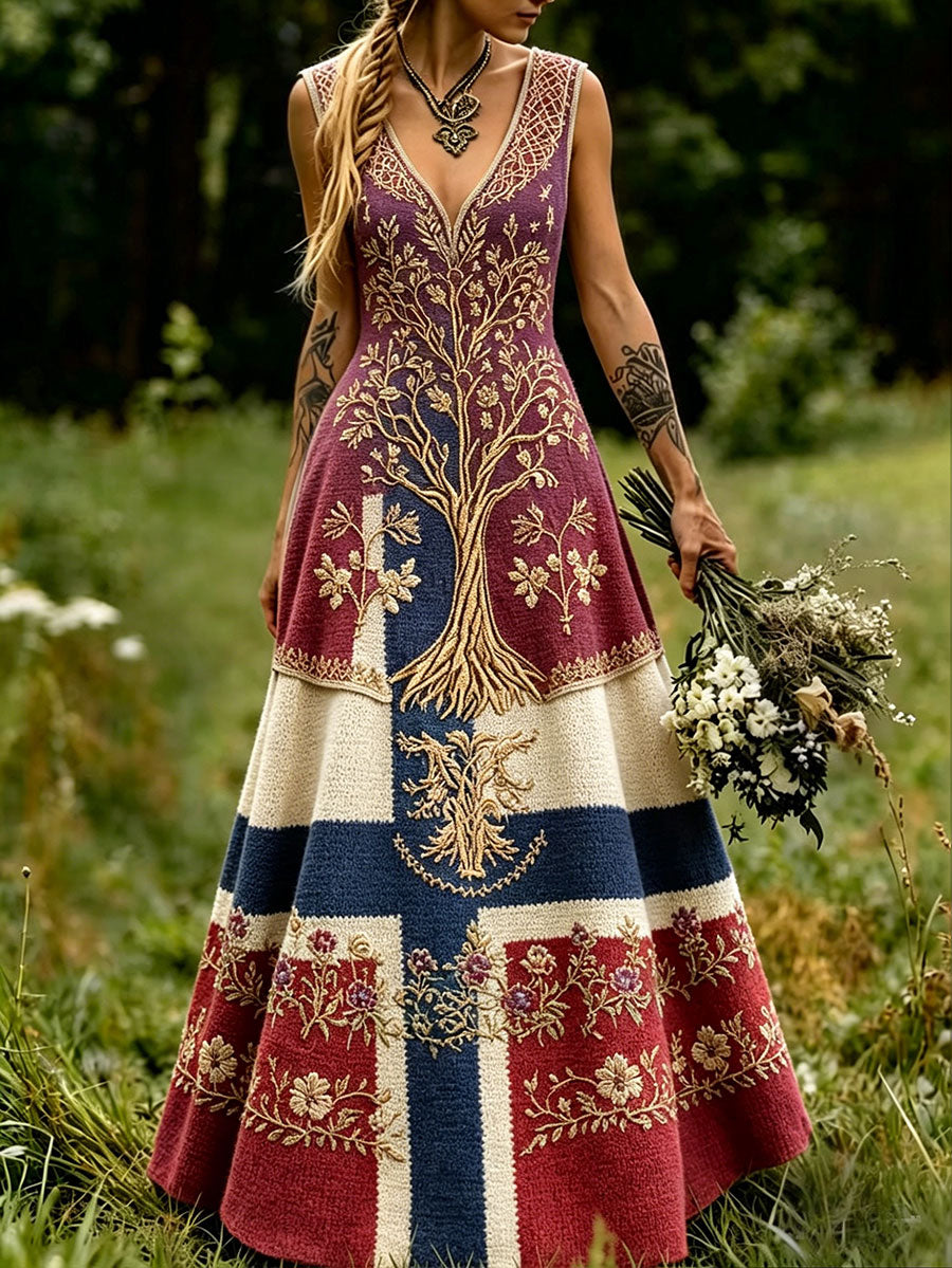 Women's dress in Scandinavian style with Nordic floral motif