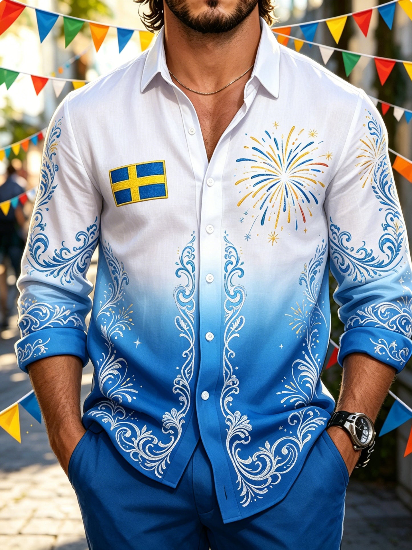 Herrtröja med konsttryck till minne av Sveriges nationaldag