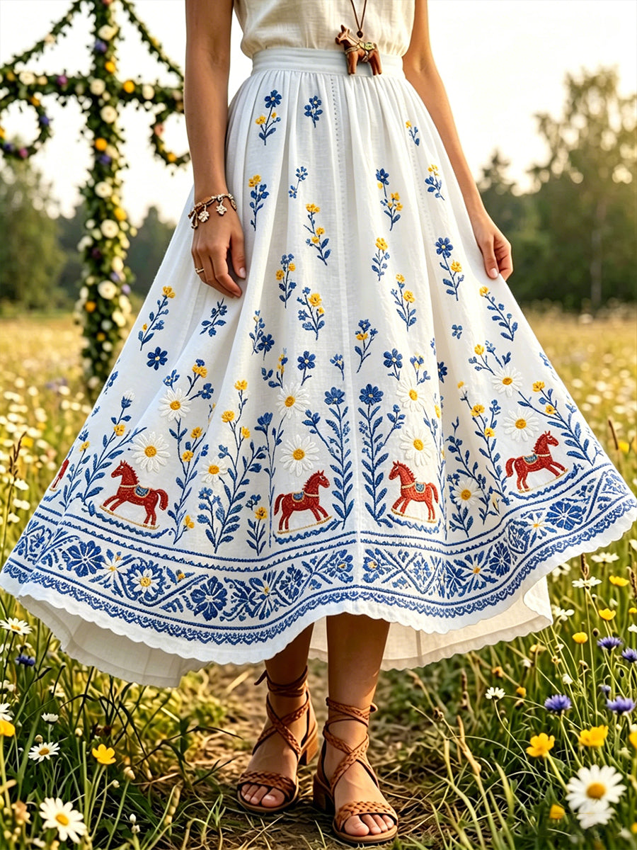 Women's floral print midsummer skirt for the holidays