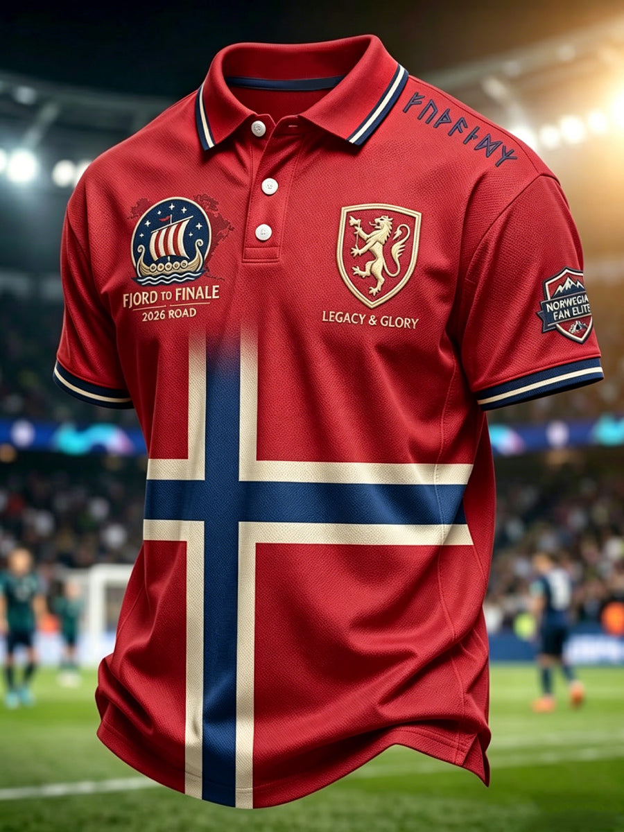 Retro Norwegian football fan casual polo shirt