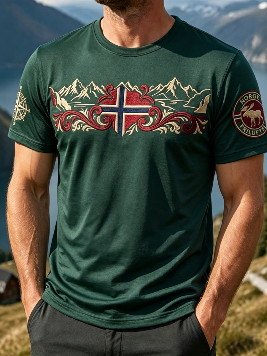 Herrer Retro Norsk Fritids-T-skjorte for Utendørsbruk
