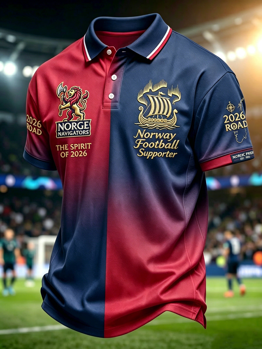 Retro Norwegian Football Fan Patchwork Relaxed Polo Shirt