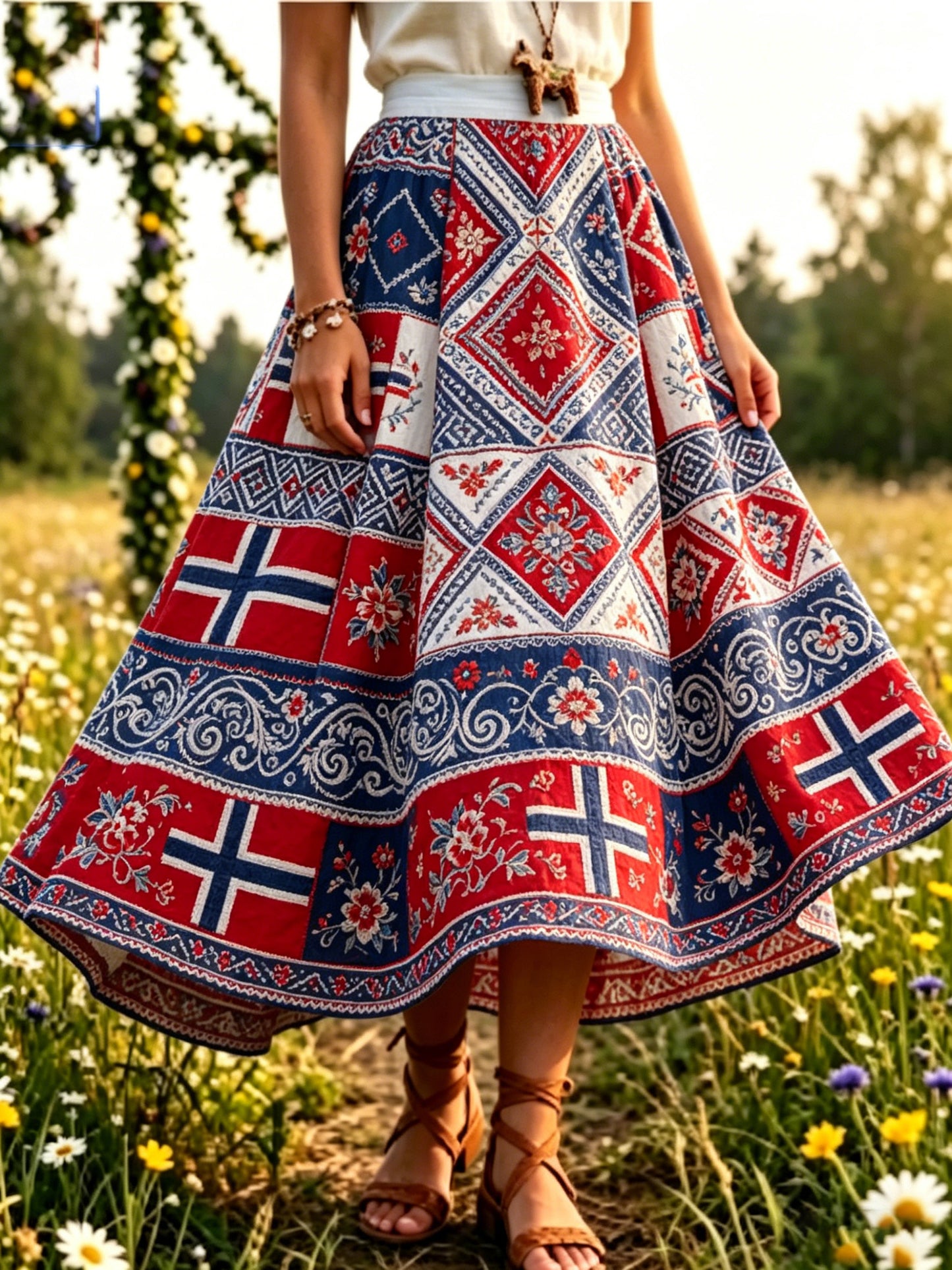Women's midi-length dress with fan art print of a Norwegian women's football match