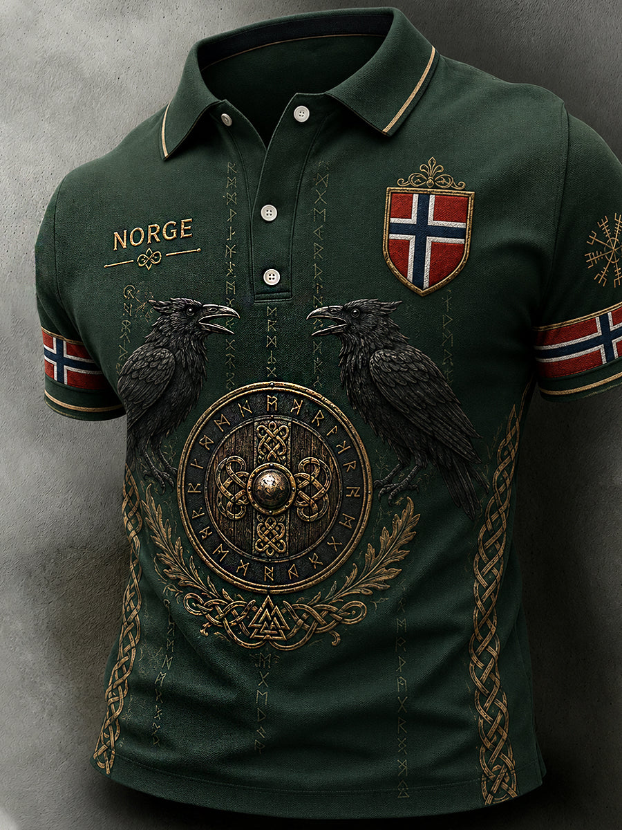 Men's Retro Nordic Style Norwegian Print Casual Polo Shirt
