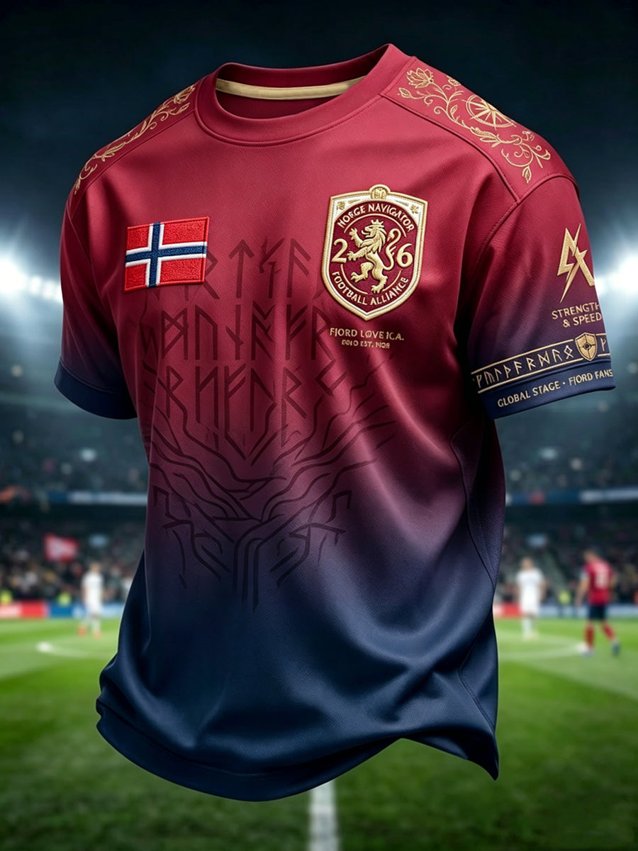 Retro Norway 2026 Football Gradient Casual T-Shirt