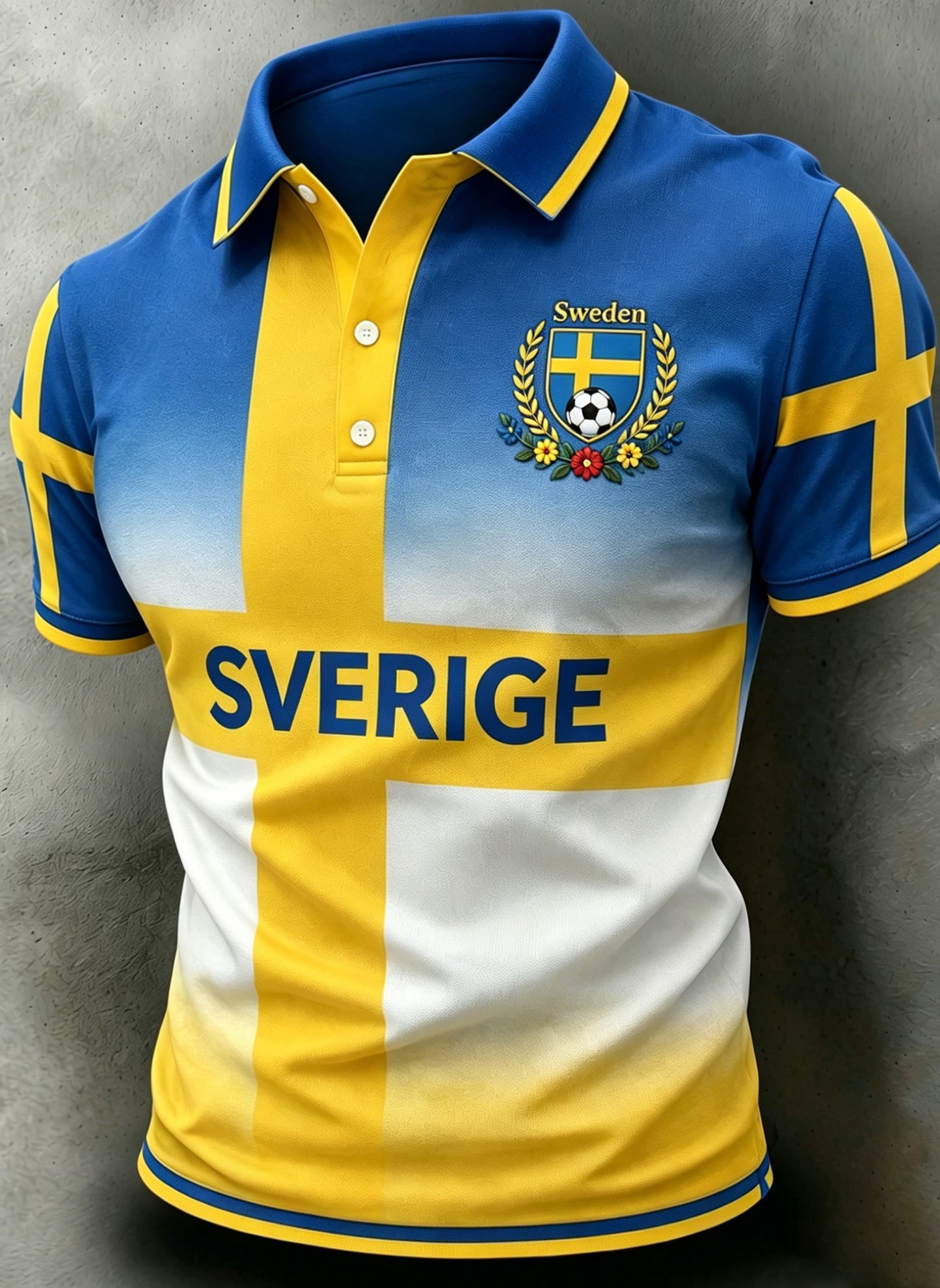 Herrpolotröja med konsttryck i publikstil från en svensk fotbollsmatch