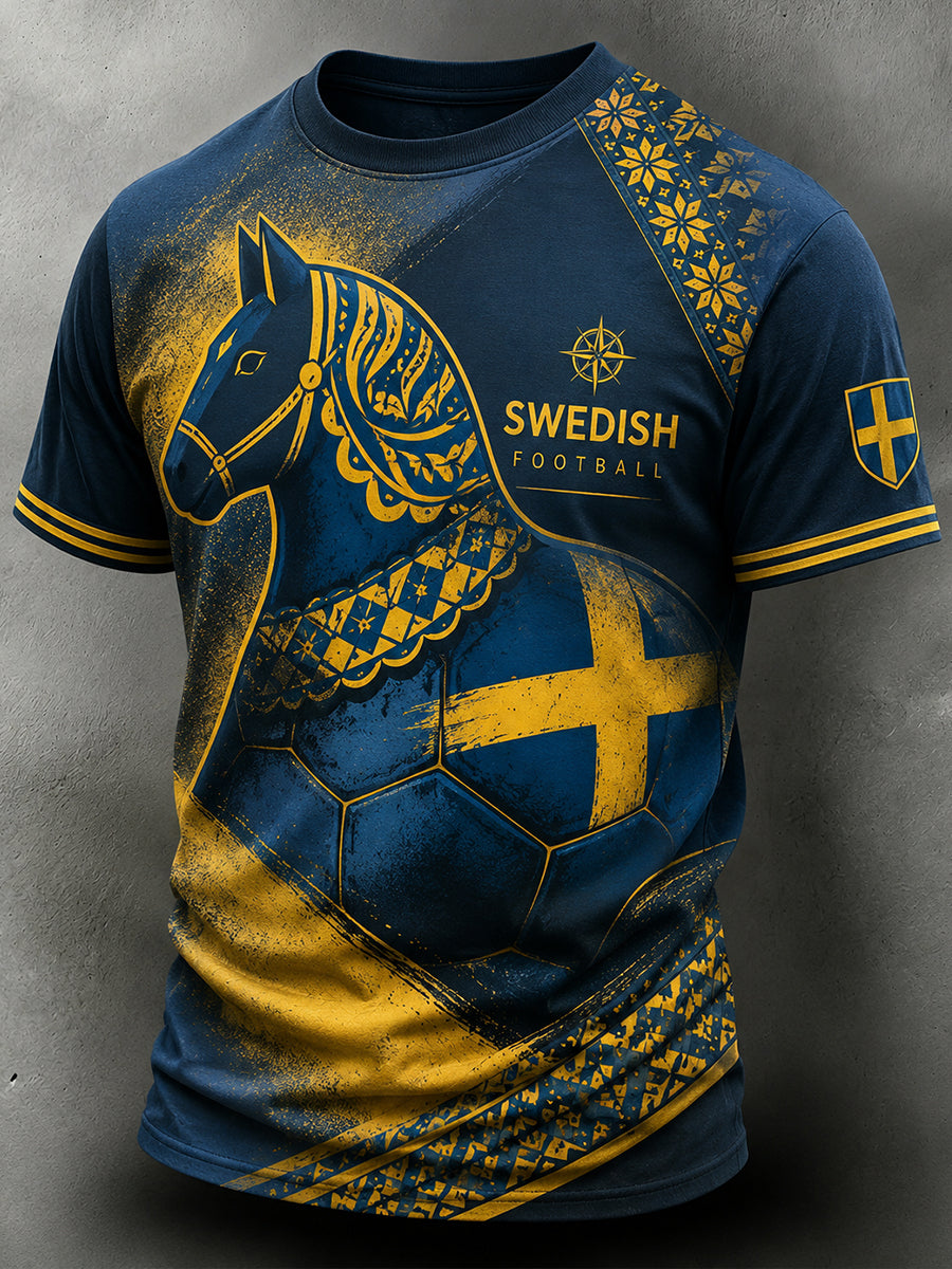 Retro Swedish Football Fan Art Print Casual Sweatshirt