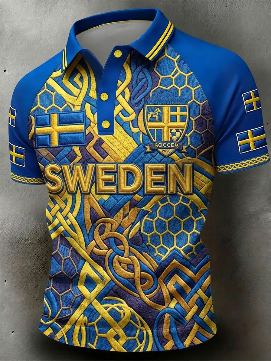 Men's Swedish Football Polo Shirt with Short Sleeves