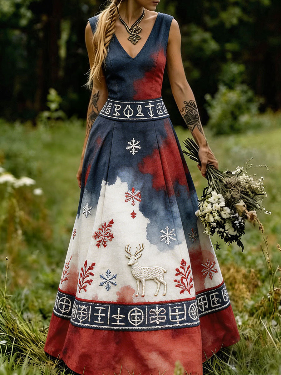 Kvinner Skandinavisk nordisk stil blomsterkunst trykt kjole