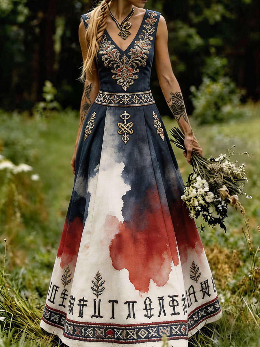 Women's Scandinavian Nordic Style Floral Art Print Dress