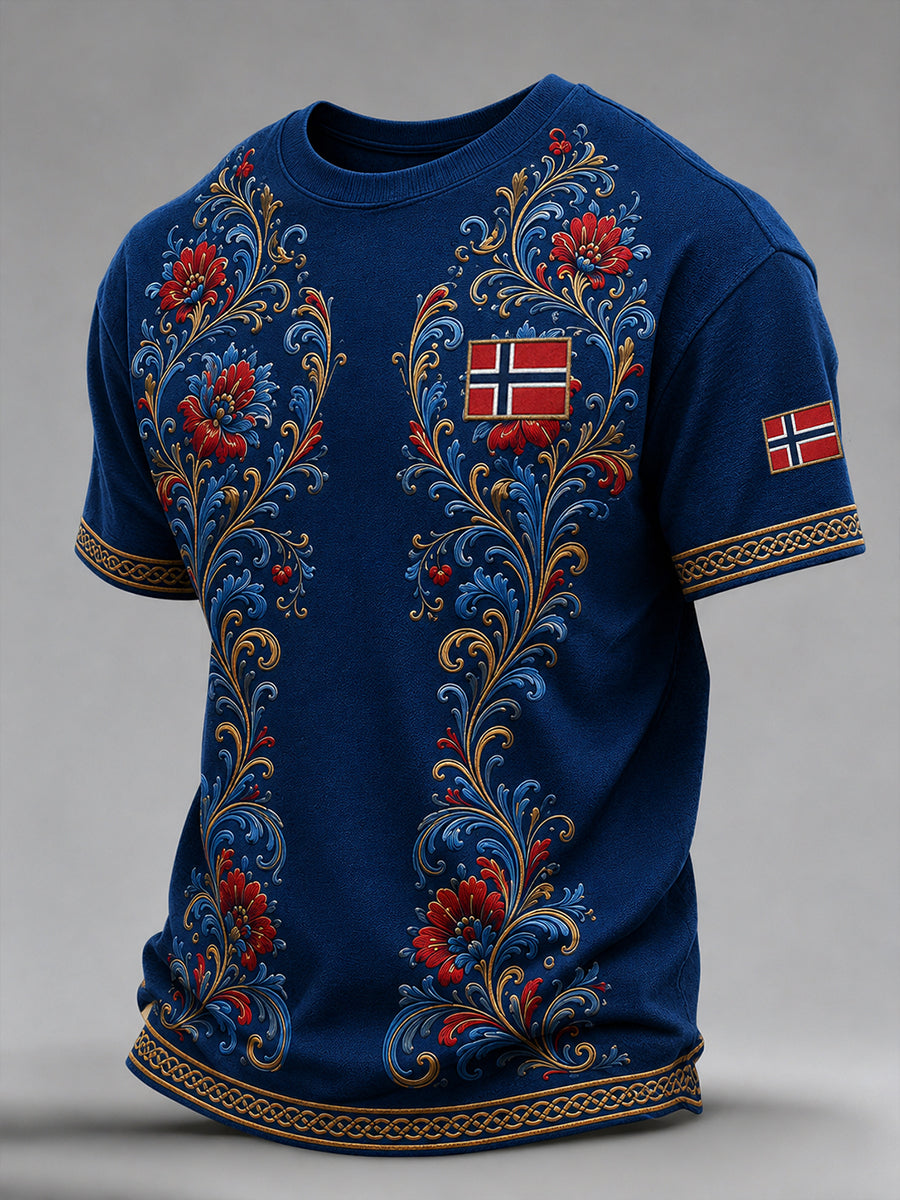 Herrlig retro-T-skjorte i nordisk stil med norsk kunsttrykk